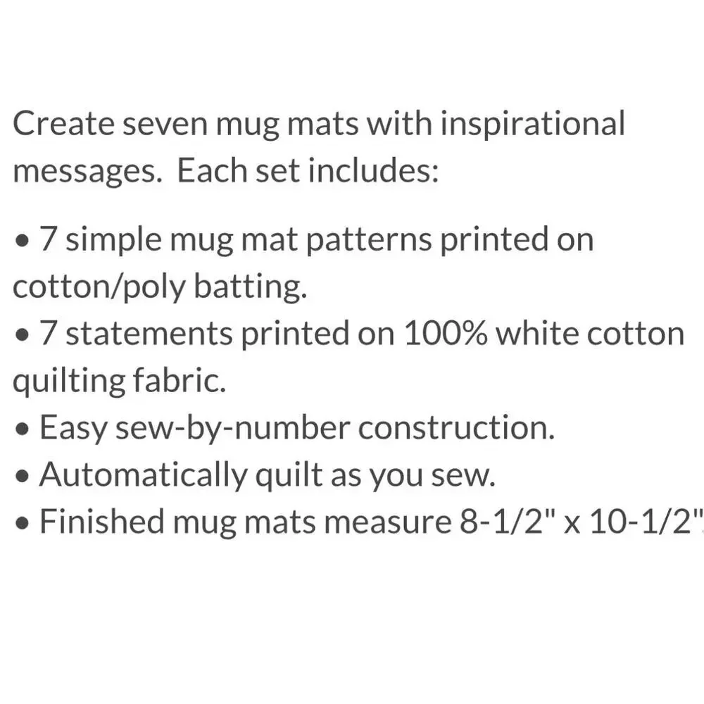Quilt as you go inspirational mug met kits sew by numbers 8.5x 10.5 therapeutic